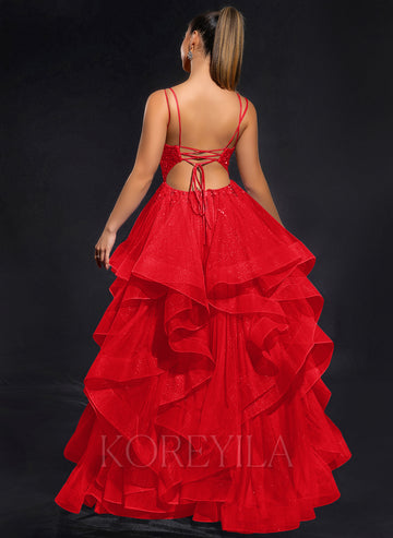 Ball-Gown/Princess Scoop Floor-Length Tulle Maxi Dresses With Rhinestone Beading